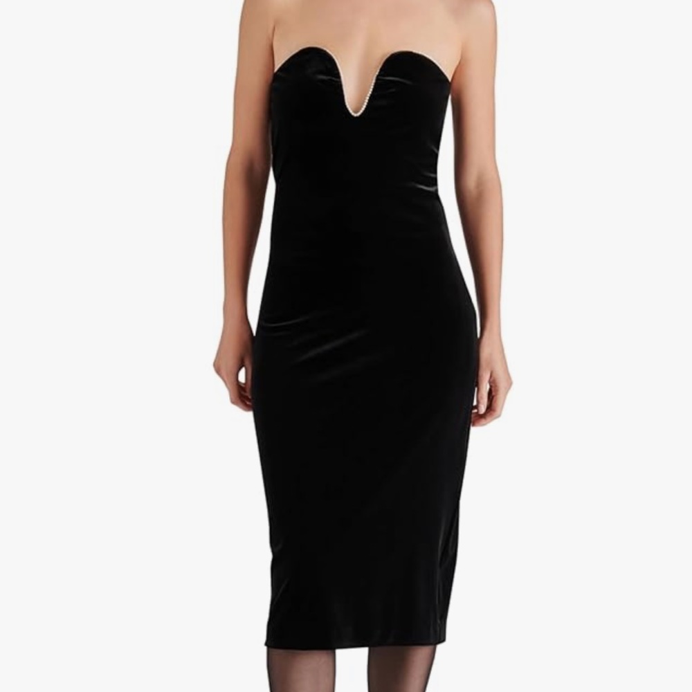 ⭐️Host Pick⭐️ Steve Madden Rhinestone Trim Black Velvet ‘Charlene’ Midi Dress - Picture 5 of 12